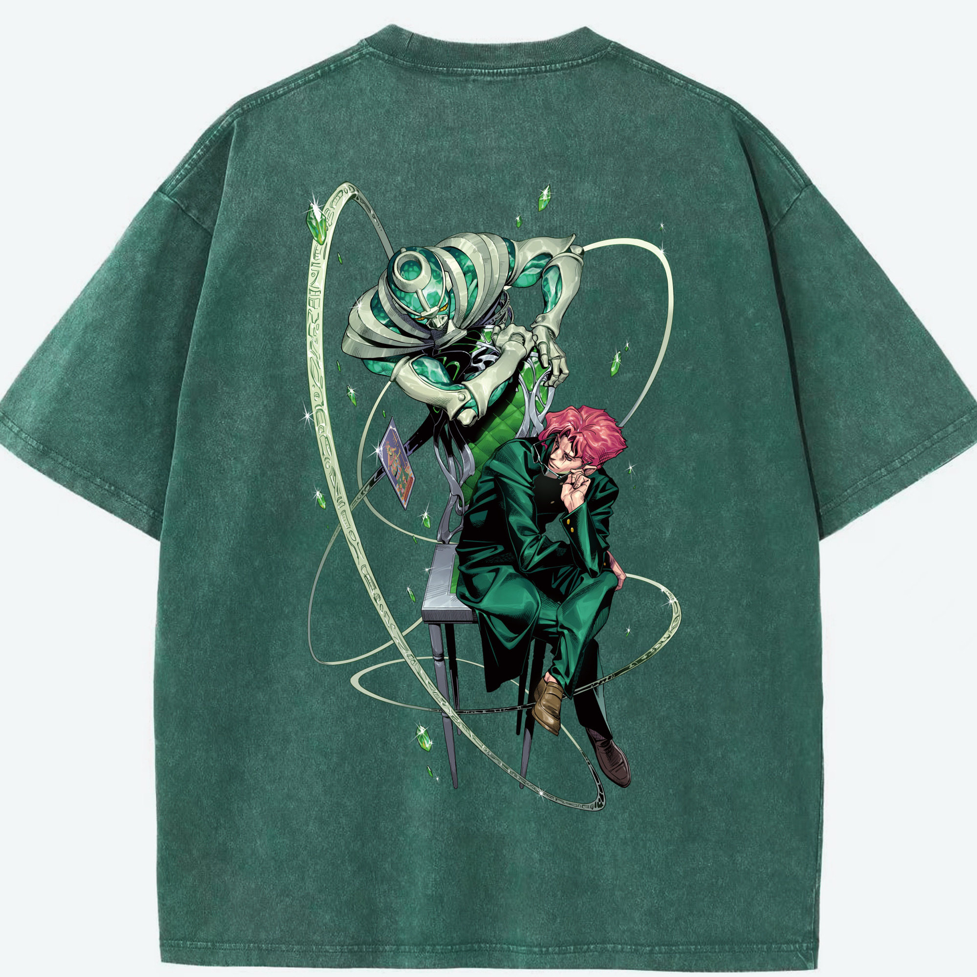 （画像用） ジョジョの奇妙な冒険 花京院 典明（かきょういん のりあき） JoJo's Bizarre Adventure Kakyoin Noriaki 綿100% ヴィンテージ風 半袖Tシャツ（背面プリント）